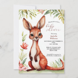 Invitación Cute Watercolor Red Kangaroo Baby Shower