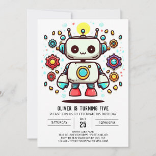 Invitación Cute Watercolor Robot Online Cumpleaños