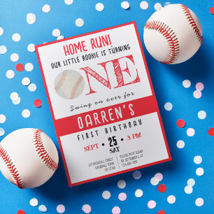 Invitación Cute Watercolor Rookie Baseball Primer Cumpleaños