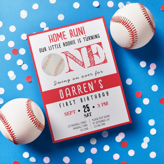 Invitación Cute Watercolor Rookie Baseball Primer Cumpleaños (Subido por el creador)