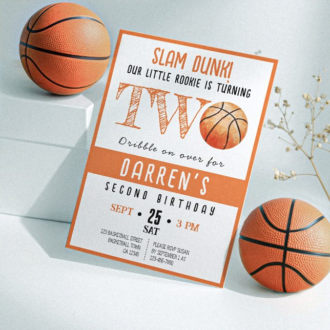 Invitación Cute Watercolor Rookie Basketball 2º cumpleaños (Subido por el creador)