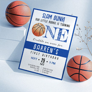 Invitación Cute Watercolor Rookie Basketball Boy primer cumpl