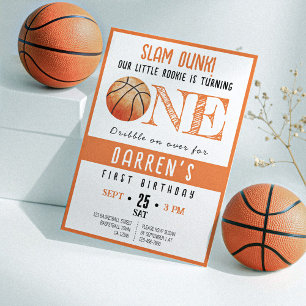 Invitación Cute Watercolor Rookie Basketball Primer cumpleaño