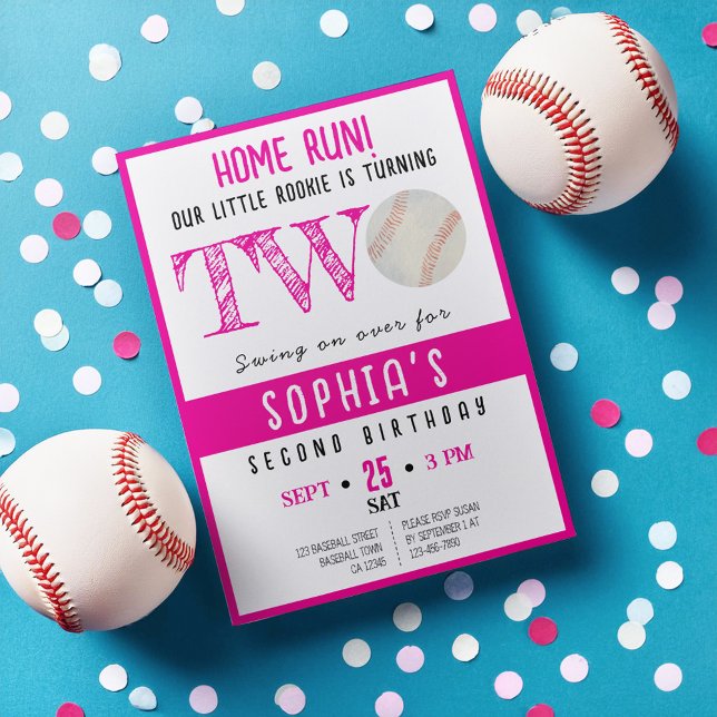 Invitación Cute Watercolor Rookie Chica de Béisbol Segundo Cu (Subido por el creador)