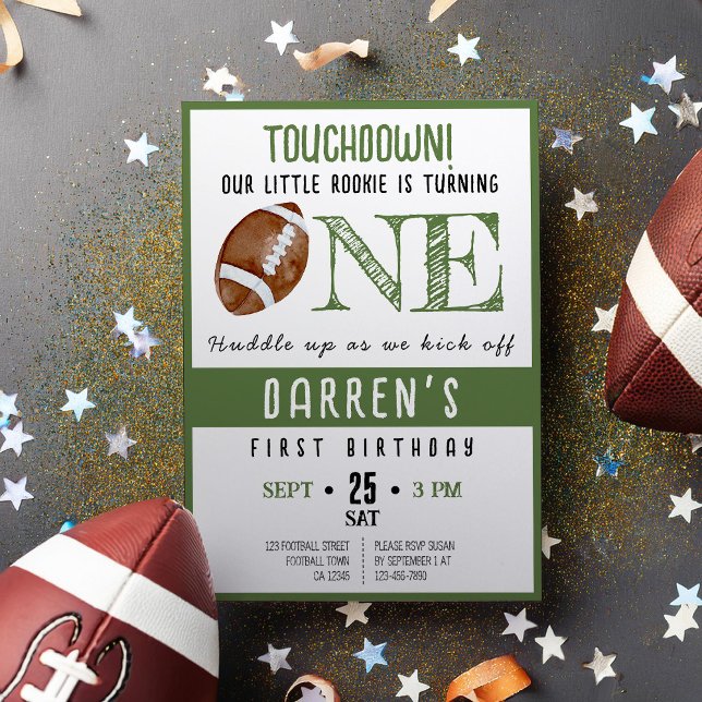 Invitación Cute Watercolor Rookie Fútbol Primer Cumpleaños (Subido por el creador)