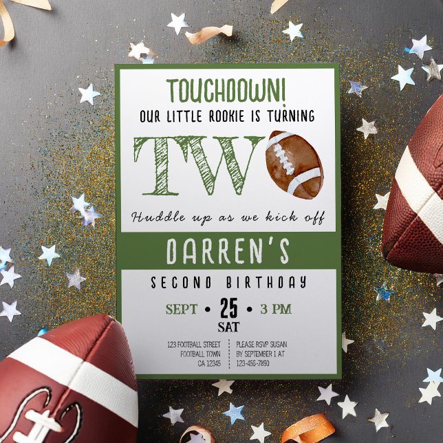 Invitación Cute Watercolor Rookie Fútbol Segundo Cumpleaños (Subido por el creador)