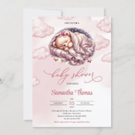 Invitación Cute Watercolor rosa Oso de peluche dormido