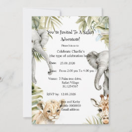 Invitación Cute Watercolor Safari Baby Animals Party Invite