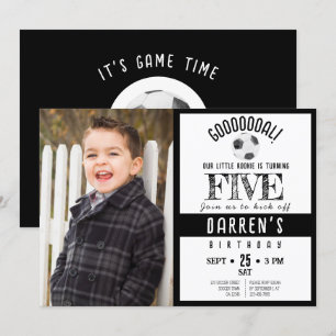 Invitación Cute Watercolor Soccer Photo Black Birday