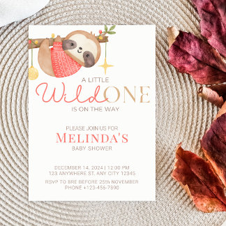 Invitación Cute Watercolor Wild One Sloth Baby Shower