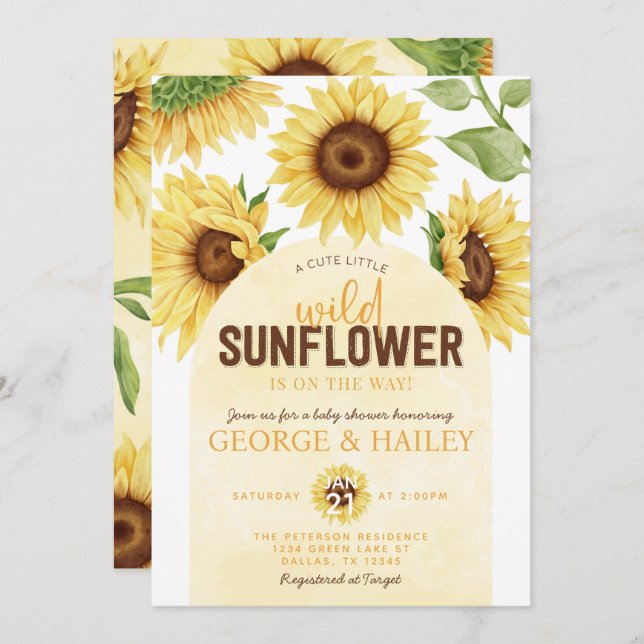 Invitación Cute Watercolor Wild Sunflower Baby Shower (Anverso / Reverso)