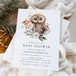 Invitación Cute Watercolor Winter Owl Baby Shower
