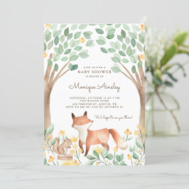 Invitación Cute Watercolor Woodland Fox Baby Shower