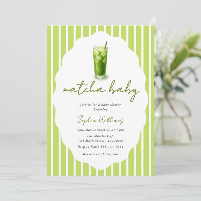 Invitación Cute Wavy Matcha Baby Green Modern Baby Shower (Anverso de pie)