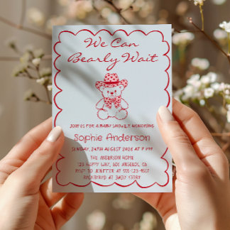Invitación Cute We Can Bearly Wait Teddy Bear Baby Shower