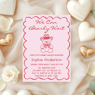 Invitación Cute We Can Bearly Wait Teddy Bear Baby Shower