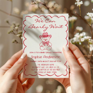 Invitación Cute We Can Bearly Wait Teddy Bear Baby Shower