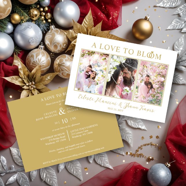 Invitación Cute Wedding Rings Luxurious 3 Multi Photos  (Cute Wedding Rings Luxurious 3 Multi Photos in Fake Gold Invitations Cards.)