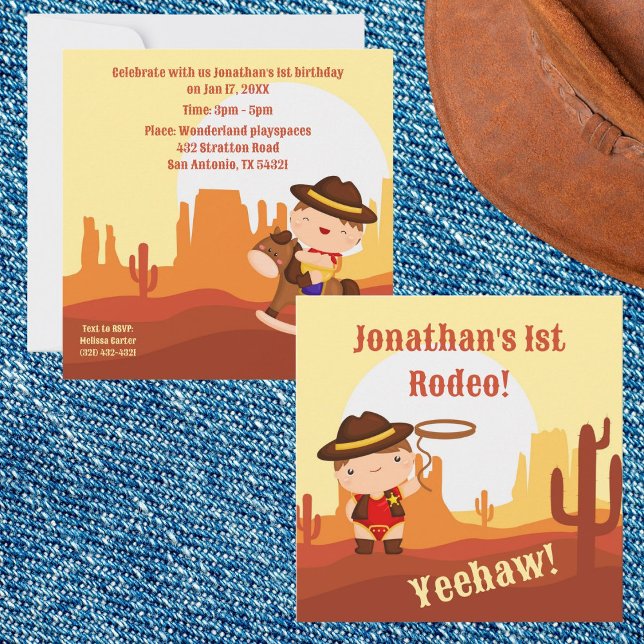 Invitación Cute Western Cowboy Primer rodeo Edad 1 cumpleaños (Subido por el creador)