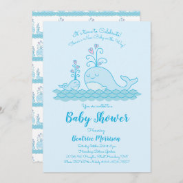 Invitación Cute Whale Baby Shower Océano género Neutral Azul
