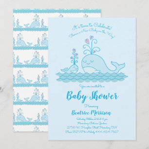 Invitación Cute Whale Baby Shower Océano género Neutral Azul