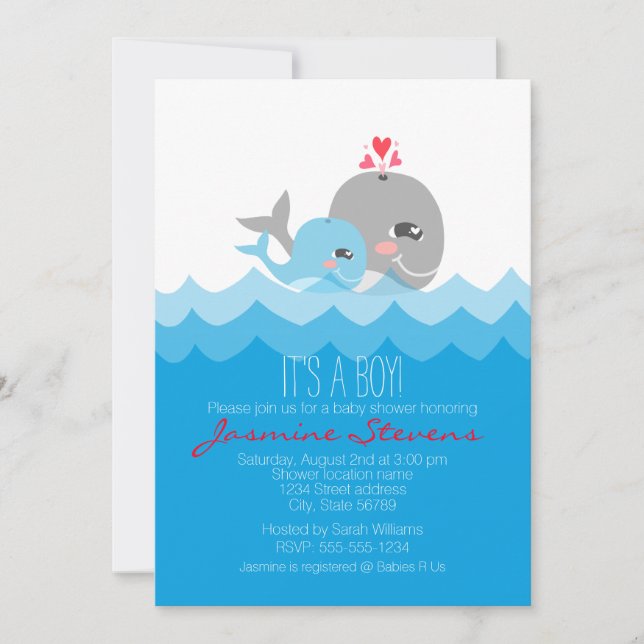 Invitación Cute Whale Boy Baby Shower (Anverso)