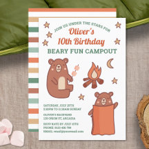 Cute Whimsical Bear Camping Cumpleaños