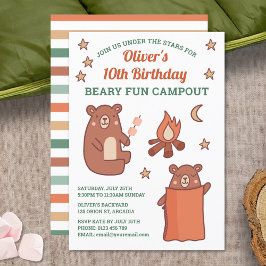 Invitación Cute Whimsical Bear Camping Cumpleaños