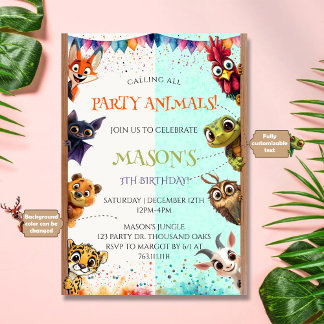 Invitación Cute Whimsical Calling All Party Animals Birthday