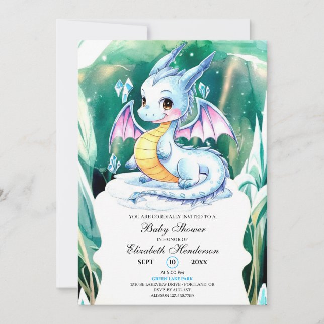 Invitación Cute Whimsical Dragon Baby Shower (Anverso)