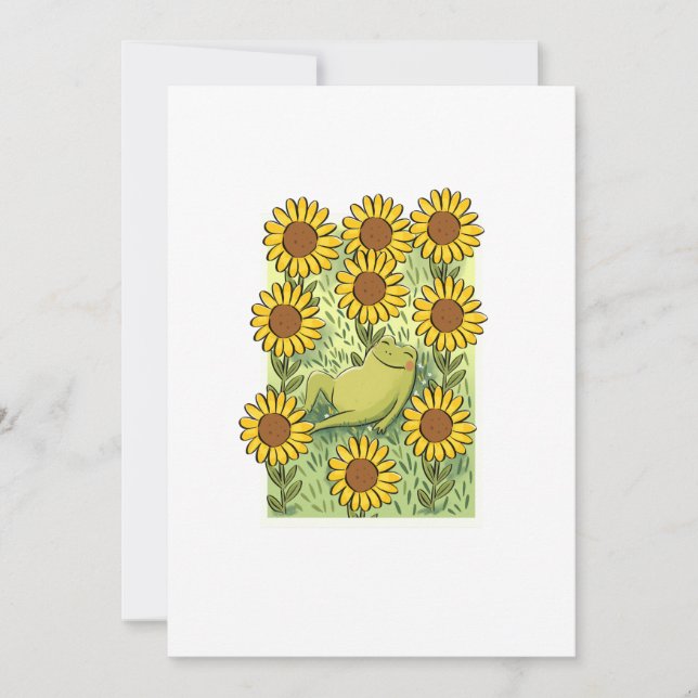 Invitación Cute Whimsical Frog And Sunflowers Illustration (Anverso)