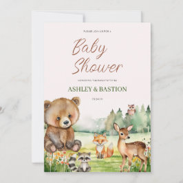 Invitación Cute Whimsical Neutral Woodland Animal Baby Shower