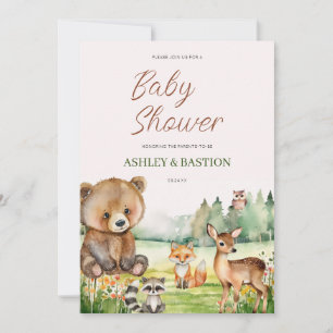 Invitación Cute Whimsical Neutral Woodland Animal Baby Shower