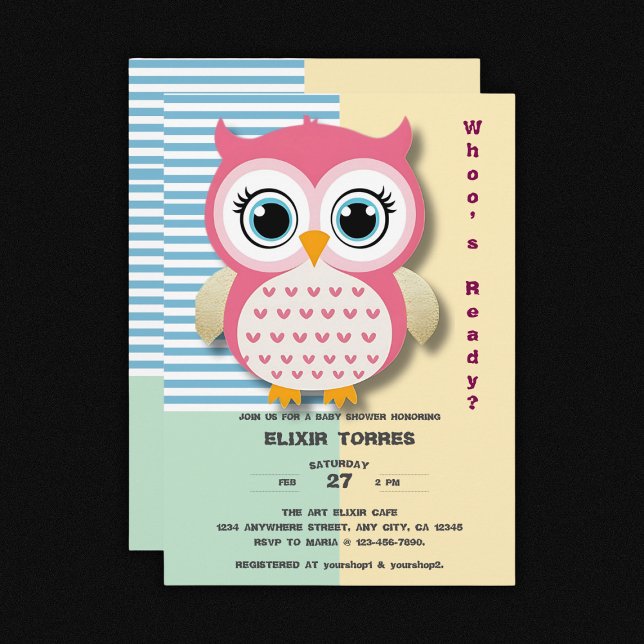 Invitación Cute Whimsical Pink Owl Baby Shower (Subido por el creador)