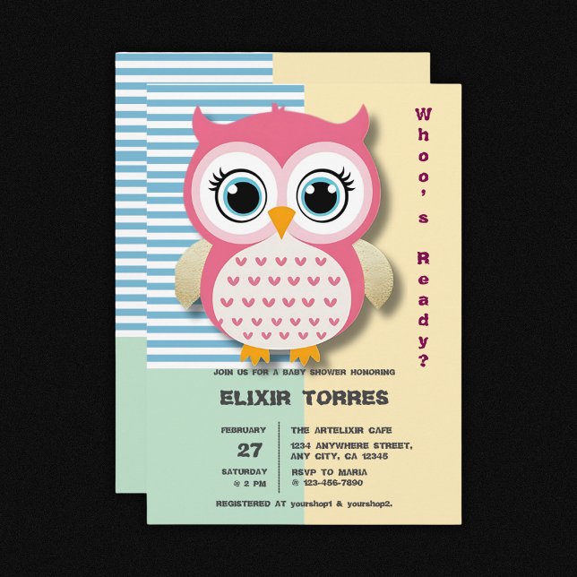 Invitación Cute Whimsical Pink Owl Baby Shower (Subido por el creador)