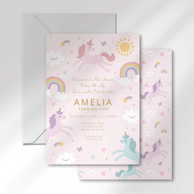 Invitación Cute Whimsical Unicornio Chica 5 cumpleaños (Subido por el creador)