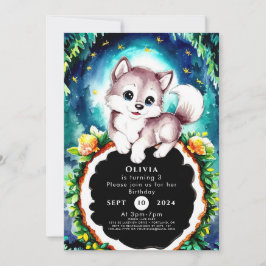 Invitación Cute Whimsical Woodland Wolf Birthday