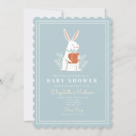 Invitación Cute White Bunny Blue Baby Shower
