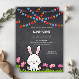 Invitación Cute White Chalkboard Bunny Baby Shower