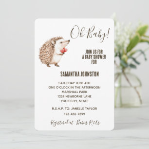 Invitación Cute White Cream Brown Hedgehog Hearts Baby Shower