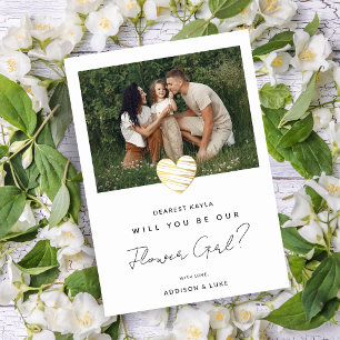 Invitación Cute White Heart Photo Flower Girl Proposal Card