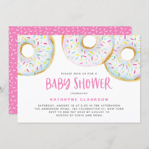 Invitación Cute White Watercolor Donuts Chica Baby Shower