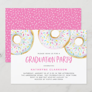 Invitación Cute White Watercolor Donuts Graduation Party