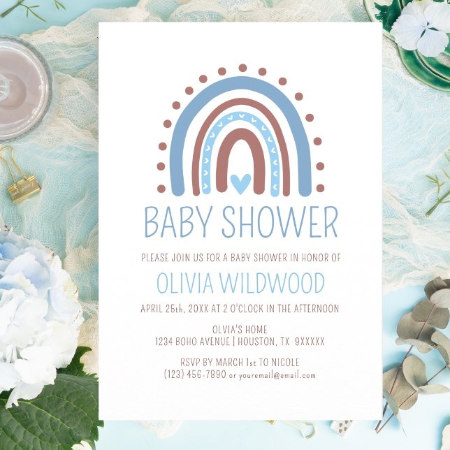 Invitación Cute Wild Boho Rainbow Blue Boy Baby Shower (Subido por el creador)