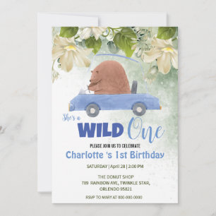 Invitación Cute Wild One Bear Animals Car fiesta de cumpleaño