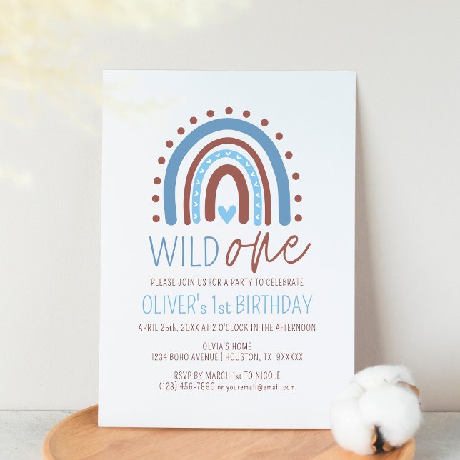 Invitación Cute Wild ONE Boho Rainbow Blue Boy Cumpleaños I (Subido por el creador)