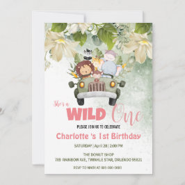 Invitación Cute Wild One Safari Animals Auto 1er piso de cump