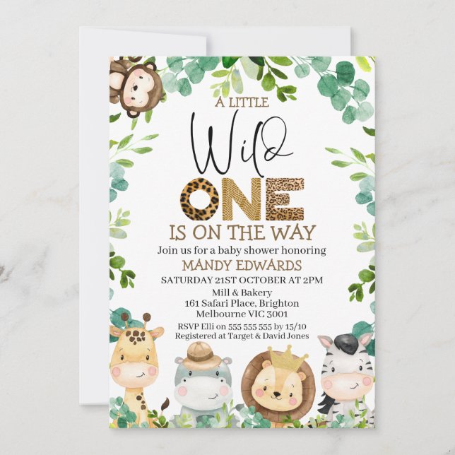 Invitación Cute Wild One Safari Animals Baby Shower (Anverso)