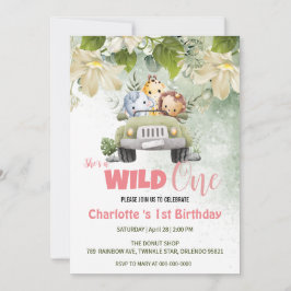 Invitación Cute Wild One safari baby cub 1er cumpleaños flora