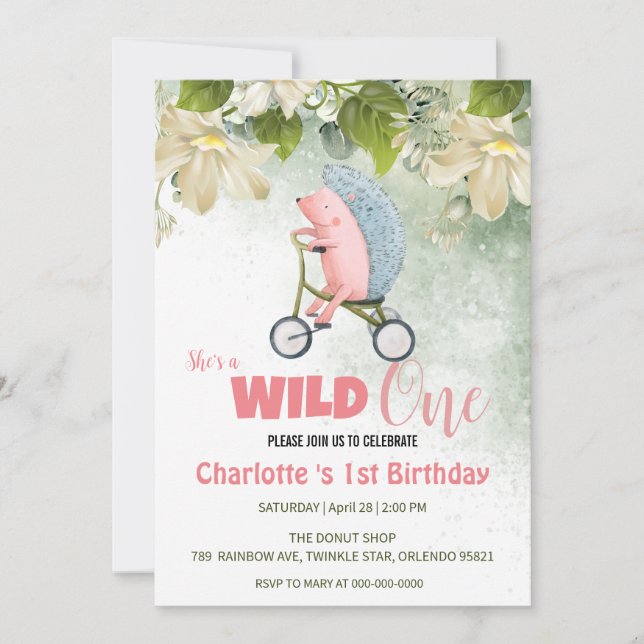 Invitación Cute Wild One Safari bici de puerco 1er cumpleaños (Anverso)